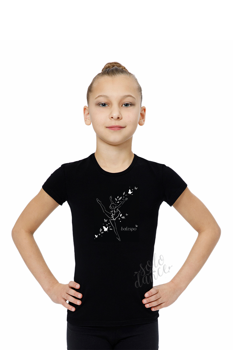 Gymnastics t-shirt BALESPO BC210-100 black with silver white print size 44