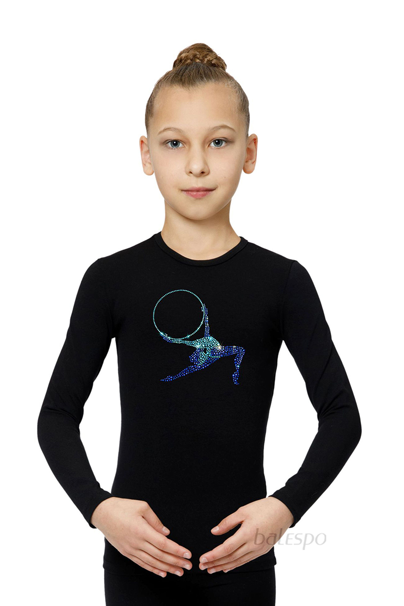 Long sleeve top BALESPO ВС 220.3-100 with blue crystals "Gymnast with hoop" size 44 (164)