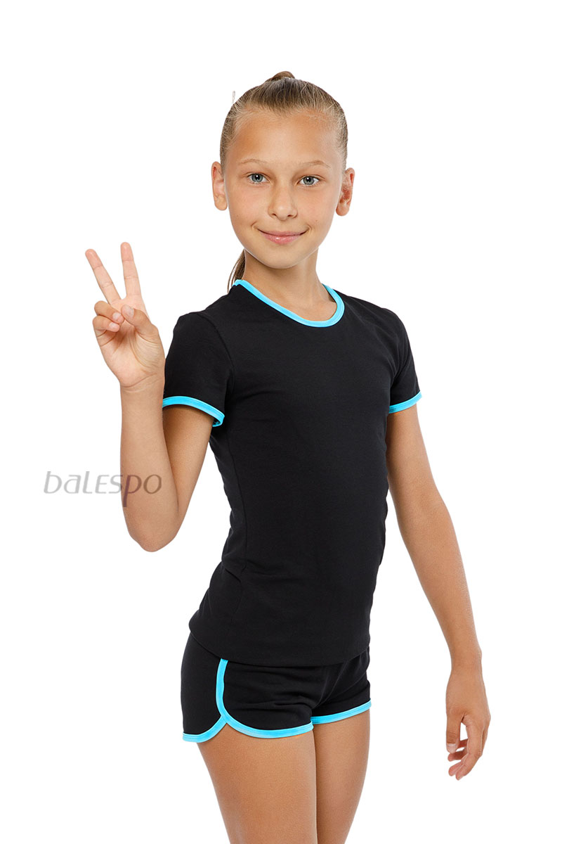 Gymnastics T-shirt BALESPO RGC 210-100.2 black with turquoise trim size 46 (170)