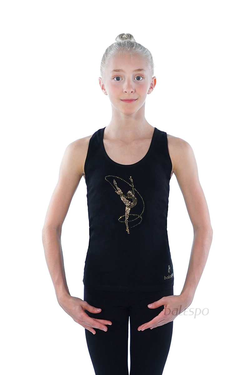 Gymnastics racerback tank top BALESPO BC 240.1-100 with gold crystals "Gymnast with ribbon" size 170