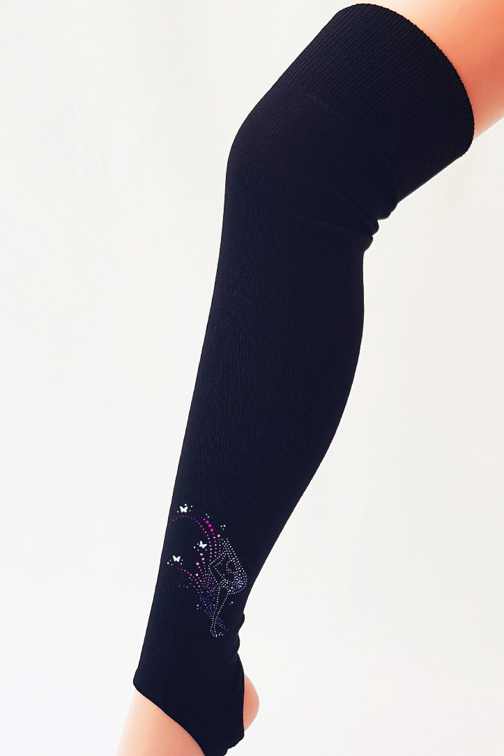 Stirrup Leg Warmers VINKOVA black with print "Gymnast with hoop"