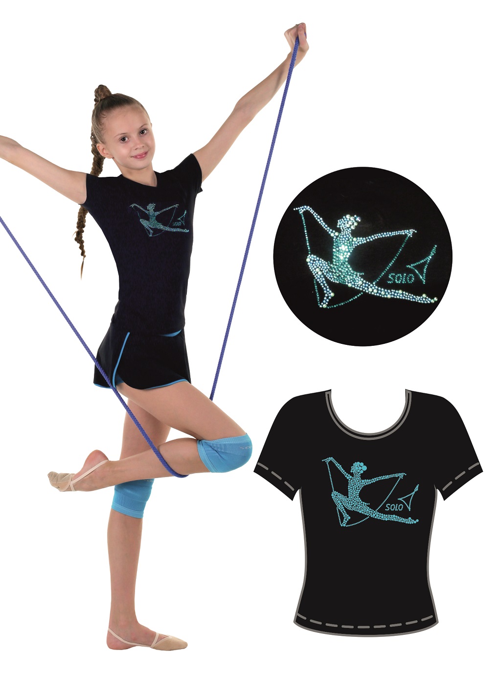 Rhythmic gymnastics t-shirt with crystals SOLO RG 650.20 "Gymnast with rope"