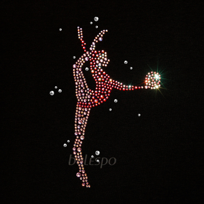 Gymnastics tight-fitting t-shirt BALESPO BC210.2-100 black with pink crystals "Gymnast with ball" size 30 (122) 