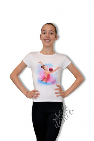 Gymnastics t-shirt with print and crystals PASTORELLI BUBBLE BALL size M (152-158)