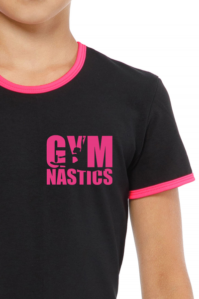 Gymnastics T-shirt BALESPO RGC 210-100.1 black with pink trim and print GYMNASTICS size 42 (158)