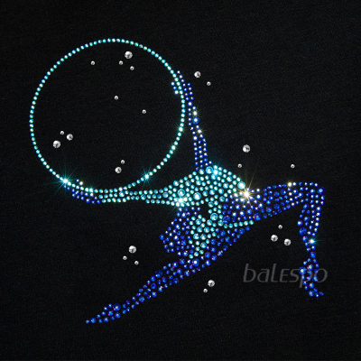 Gymnastics tight-fitting t-shirt BALESPO BC210.3-100 with blue crystals "Gymnast with hoop" size 36 (140)