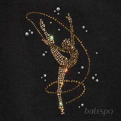 Gymnastics tight-fitting t-shirt BALESPO BC210.1-100 black with gold crystals "Gymnast with ribbon" size 30 (122)