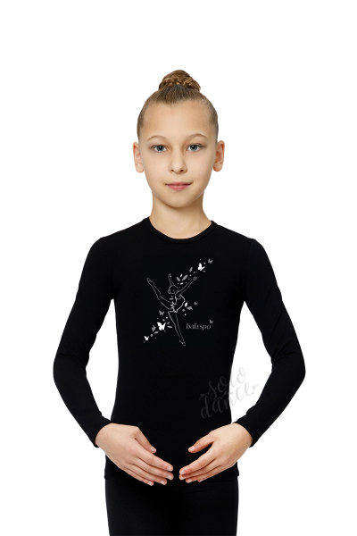 Long sleeve gymnastics top BALESPO BС 220-100 Black with silver white print size 32 (128)